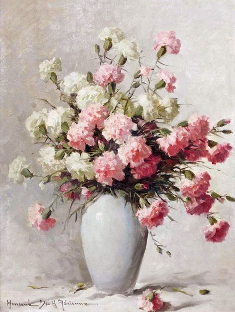 Carnations In A Vase, Carnation In Vase, Pink Carnation Aesthetic, Carnation Flower Painting, Carnations Painting, Carnation Painting, White Carnations, Rose Oil Painting, White Carnation