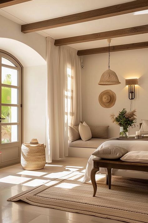 Mediterranean Style Homes: Classic and Elegant - Quiet Minimal Meditteranean Bedroom, Bedroom Spanish Style, Bedroom Mediterranean Style, Bedroom Ideas Mediterranean, Room Inspo Mediterranean, Master Bedrooms Mediterranean, Bedroom Inspo Mediterranean, Mediterranean Interior Design Bedroom, Mediterranean House Decor