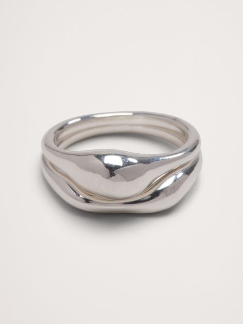 This sculptural set of stacking rings is cast in a domed, droplet shape.  Part of our demi-fine jewelry collection, each piece is handcrafted from either 14k-gold or 999-silver plated brass.  14k-gold or sterling-silver plated.  CZ stones.  Set of 2 rings. Statement Silver Ring, Silvr Rings, Chunky Silver Ring, Silver Chunky Rings, Silver Ring Stack, Stacking Rings Silver, Chunky Silver Rings, Interlocking Ring, Handmade Silver Ring