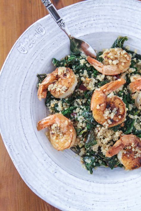 Kale With Shrimp & Quinoa | FoodFash Shrimp Quinoa, Conscious Eating, Shrimp And Quinoa, Kale Recipes, Crushed Red Pepper, Quinoa Recipes, Shrimp Recipes, Red Pepper, Clean Eating Snacks