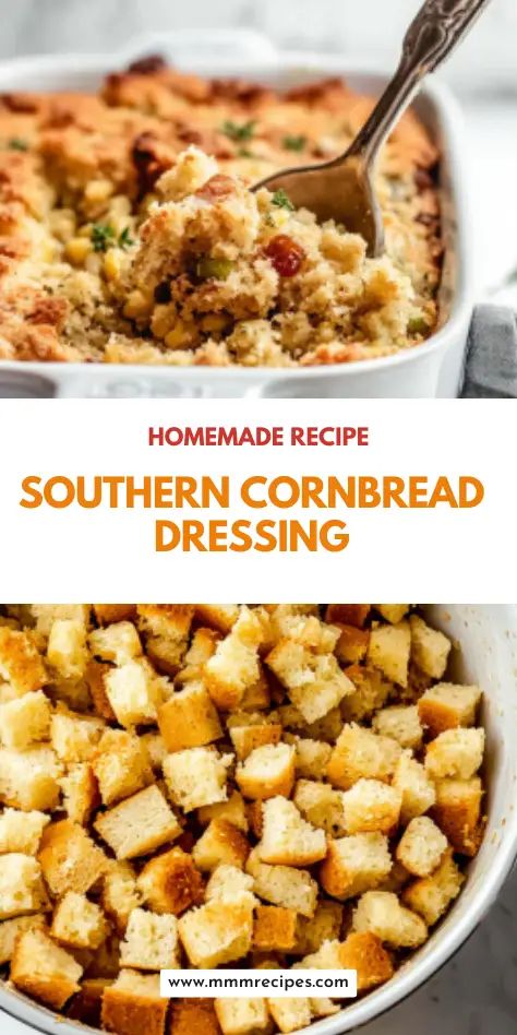 Looking for the perfect Thanksgiving side dish? This Southern Cornbread Dressing is packed with savory herbs like rosemary, thyme, and sage, making it a flavorful and easy-to-make addition to your holiday table. Whether you're hosting or bringing a dish, this classic recipe is sure to be a crowd-pleaser! Try it today and pin this recipe to save it for later! Dressing For Thanksgiving, Easy Southern Cornbread, Easy Cornbread Dressing, Dinner For Friends, Dinner For Family, Southern Cornbread Dressing, Cornbread Dressing Recipe, Cooking Thanksgiving Dinner, Hosting Thanksgiving Dinner