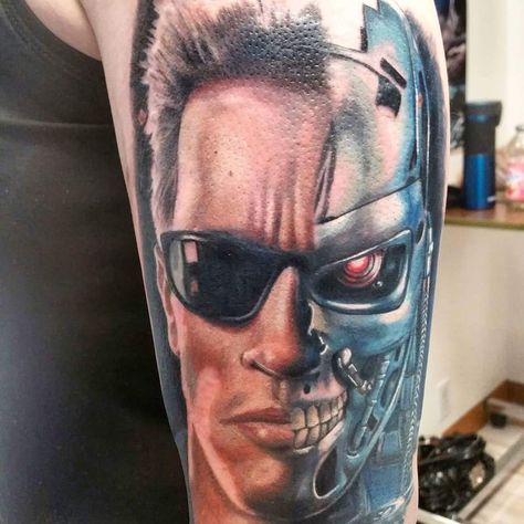 Terminator tattoo Terminator Drawing, Isaiah Tattoo, Terminator Tattoo, Creative Tattoo, Tattoo Design Ideas, E Tattoo, Popular Tattoos, Terminator, Creative Tattoos