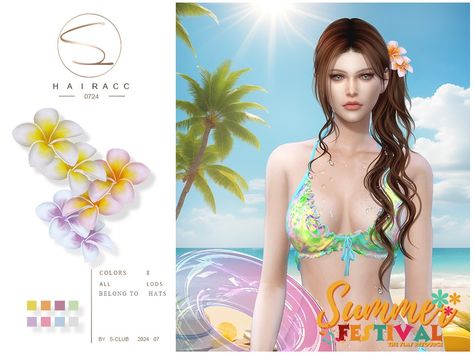 The Sims Resource - (Summer festival)hairACC plumeria 020724 Sims 4 Hibiscus, Sims 4 Flower Hair, Ts4 Sulani Cc, Sims 4 Coconut Girl Cc, Sims 4 Cc Sulani Clothes, Sims Aesthetic, Cc Accessories, Hawaii Dress, Sims 4 Dresses