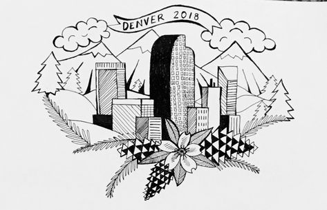 Denver Skyline Tattoo, Denver Tattoo, Denver Colorado Skyline, Skyline Tattoo, Inner Bicep Tattoo, Columbine Flower, Pen Illustration, Bicep Tattoo, Original Tattoos