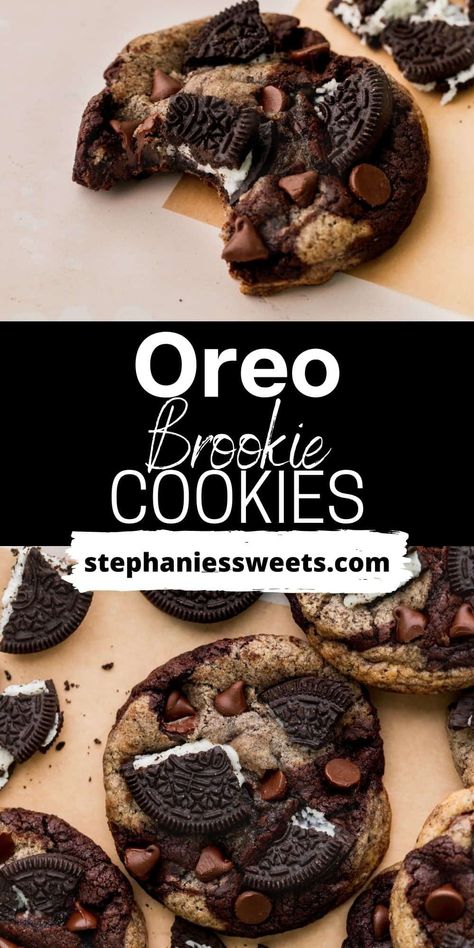 These Oreo brookies combine Oreo brownie cookies and Oreo chocolate chip cookeis into one amazing cookie. These cookies are fudgy, chewy, and full of chocolate chips and Oreos. They are the ultimate Oreo cookie! Oreo Brookies, Oreo Chocolate Chip Cookies, Oreo Brownie, Oreo Chocolate, Oreo Recipes, Quick Recipes Snacks, Gourmet Cookies, Oreo Cookie, Easy Baking Recipes Desserts