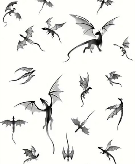 Flock Of Dragons Tattoo, Dragon In Flight Drawing, Small Black Dragon Tattoo, Dragon And Lightning Tattoo, Flying Dragon Illustration, Dragon Black And White Drawing, Dragon Tattoo Designs Sketches, Dragon Fine Line, Fourth Wing Tattoo