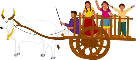 South Indian Man Riding Bullock Cart And Children Enjoying Against Background. Bullock Cart, Cartoon Pic, 1st Birthday Girl Decorations, Human Figures, English Lessons For Kids, Indian Man, 1st Birthday Girls, Human Figure, English Lessons