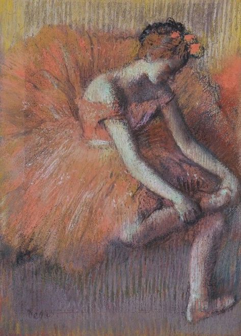 Edgar Degas - Danseuse rajustant sa sandale 1896ca Degas Pastel, Degas Drawings, Degas Ballerina, Edgar Degas Art, Degas Dancers, Degas Paintings, Joan Mitchell, Post Impressionism, Edgar Degas