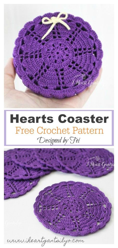 8 Lovely Crochet Heart Doilies Free Patterns - Page 2 of 2 Doily Coaster, Crochet Thread Patterns, Beau Crochet, Crochet Coasters Free Pattern, Crochet Lace Doily, Free Crochet Doily Patterns, Confection Au Crochet, Crochet Coaster Pattern, Crochet Coaster