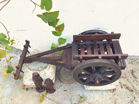 Bullock cart Bullock Cart Indian, Bullock Cart, Indian Decoration, Handmade Decorative Items, Driftwood Projects, Survival Skills Life Hacks, Food Menu Design, Brass Kitchen, Steel Wood