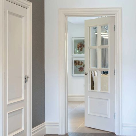 Traditional Internal Doors, Internal Doors With Glass Panels, Internal Doors Ideas, 1930s Internal Doors, Entrance Hallways, Interior Glazed Doors, Entrance Hall Decor, Villa Ideas, Internal Glazed Doors