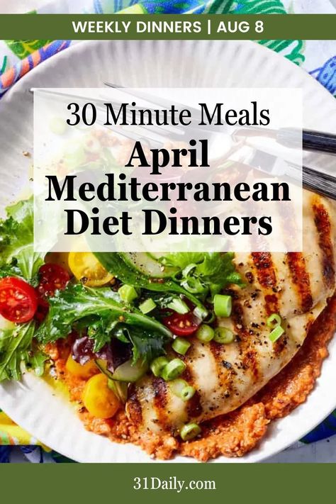 If you are looking for healthy dinner recipes, indulge in these flavorful and healthy Mediterranean diet dinners. These April inspired dinners are perfect for dinner recipes for getting back on track after Easter. Plus, they’re ready in 30 minutes or less! Follow for more dinner ideas! Mediterranean Diet Dinner Recipes, Mediterranean Diet Dinner, 31 Daily, Mediterranean Foods, Diet Dinner, Diet Dinner Recipes, Salmon Dinner, Get Back On Track, Recipes Appetizers And Snacks