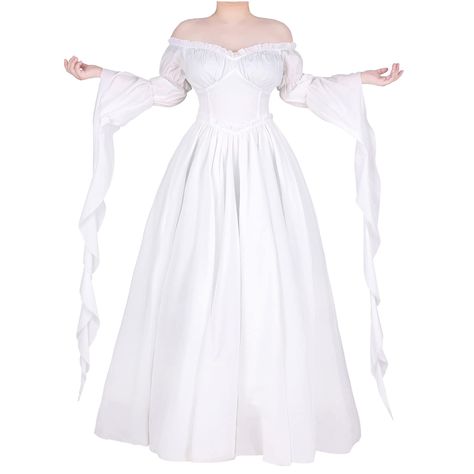 PRICES MAY VARY. - Medieval Renaissance Dress Fabric: Made of Lightweight cotton fabric, sofy, comfy, reathable and flowy. Double layers of white victorian dress is not see-through. - Renaissance Faire Costume Features: Medieval dress has elastic soft neckline, which can be worn on and off the shoulder will show a more beautiful neck lines. Corset style waist to show off your natural curve, full length will make you more slim and slender. - Victorian Gothic Witch Dress Style: The Women Gown have White Fantasy Dress, 1500s Dress, Angel Costume Dress, White Victorian Dress, Pilgrim Dresses, Regency Dresses, Pirate Dress, Pirate Wench Costume, Neck Lines