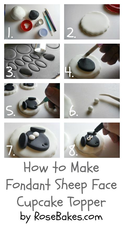 How to Make Fondant Sheep Face Cupcake Toppers  {Farm Animal Cupcake Toppers Series, Part 3} Farm Animal Cupcake Toppers, Fondant Recipes, Kue Fondant, Sheep Cupcakes, Animal Cupcake Toppers, Farm Animal Cupcakes, Sheep Cake, Animal Cupcake, Sheep Face