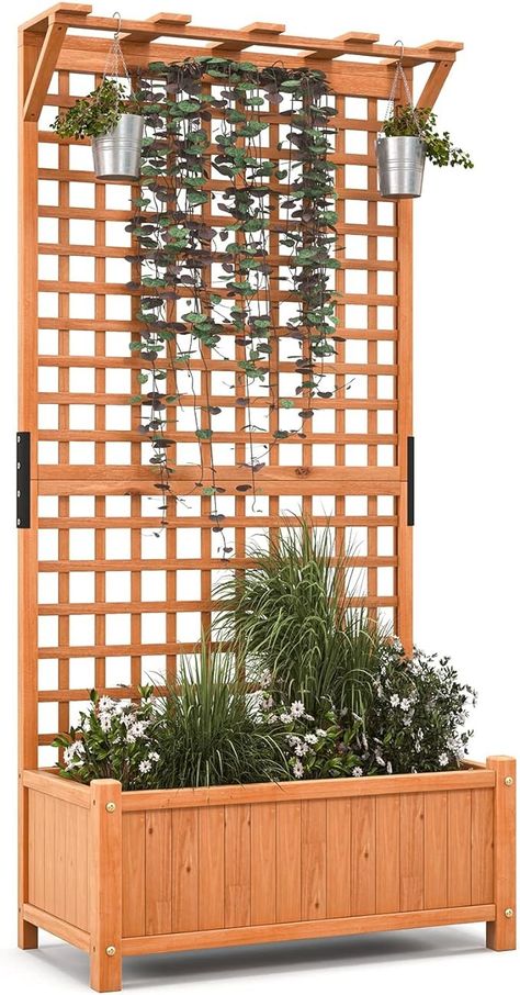 Amazon.com: Giantex Raised Garden Bed with Trellis & Roof, 72.5" Wooden Garden Bed, High Trellis for Plant Flower Climbing Pot Hanging, Indoor & Outdoor Planter Box for Yard, Garden, Balcony : Patio, Lawn & Garden Raised Garden Bed With Trellis, Garden Bed With Trellis, Planter With Trellis, Planter Box With Trellis, Wooden Raised Garden Bed, Elevated Planter Box, Outdoor Planter Boxes, Planter Trellis, Raised Planter Boxes