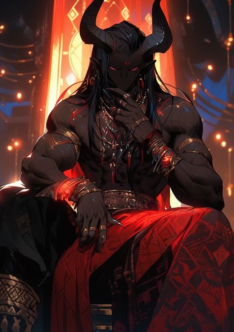 Spanish Fantasy Art, Hot Monster Man, Fine Anime Men, Demon Male Art, Demon Art Drawing, Black Tiefling Male, Devil Oc Male, Dragon Man Art, Tiefling Male Art