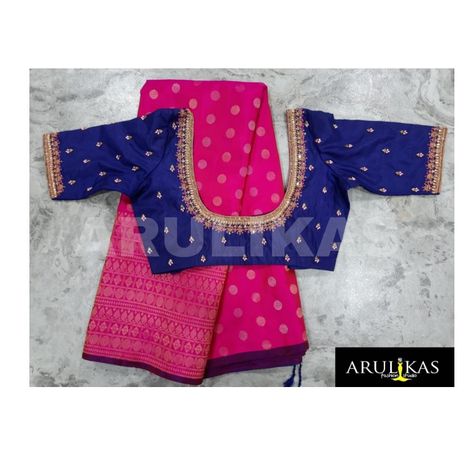 Indo Western Saree, Royal Blue Saree, Pink Blouse Designs, Blue Combination, Maggam Work Blouse, Instagram Symbols, Ruffle Saree, Maggam Work Blouses, Yellow Saree