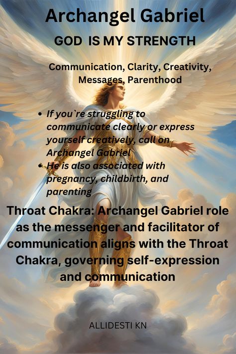 Archangel Gabriel brings clear communication, guidance and inspiration. Call on him when you need clarity or support with creative endeavors. #archangelgabriel #communication #clarity #creativity #inspiration #DivineGuidance #Parenthood Archangel Gabriel Art, Archangels Prayers, Arc Angels, Gabriel Archangel, Angel Meditation, Guardian Angels Prayer, Light Beings, Archangel Prayers, Angel Spirit