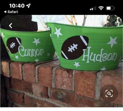 Homecoming Buckets Football, Personalized Football Gifts For Players, Homecoming Decorations Football, Homecoming Gifts For Football Players, Football Treats For Players, Football Bouquet, Senior Basket, Football Gift Baskets, Team Mom Football