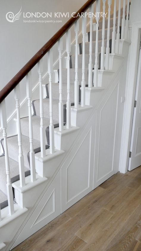 Hallway Panelling, Under Stair Storage, Stair Paneling, تحت الدرج, Under Stair, Stairs Renovation, Staircase Runner, Stair Makeover, Hallway Colours