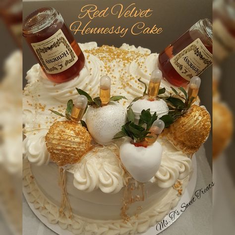 This is a Red Velvet Hennessy  flavored cake, topped with white chocolate covered strawberries,  infused  with Hennessy Cake With Liquor, Hennessy Cake, Liquor Cake, White Chocolate Covered Strawberries, Alcohol Cake, Birthday Behavior, White Chocolate Covered, Red Velvet Cake Recipe, Velvet Cake Recipes