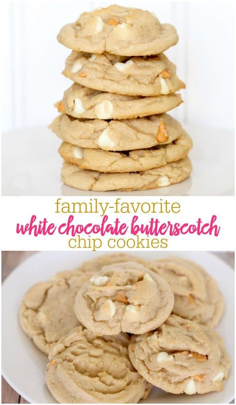 Butterscotch White Chocolate Cookies, White Chocolate Butterscotch Cookies, All Kinds Of Cookies, Cookie Recipes Butterscotch Chips, Recipes Using White Chocolate Chips, Butterscotch Chips What To Make With, Cookies Butterscotch Chips, Butterscotch Chip Recipes, Chocolate Butterscotch Cookies