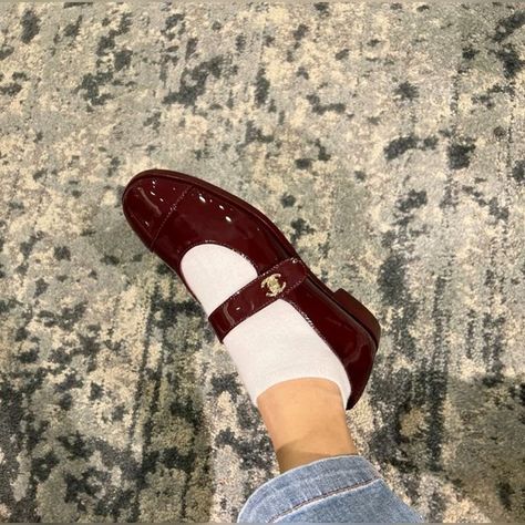 Red Mary Jane Shoes, Burgundy Flats, Low Rise Skirt, Red Chanel, Cute Heels, Girly Shoes, Aesthetic Shoes, Slides Shoes, Pretty Shoes