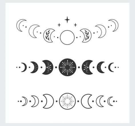 Moon Phases Drawing, Moon Phase Tattoo, Phase Tattoo, Moon Cycle Tattoo, Full Moon Cycle, Cycle Drawing, Anniversary Tattoo, Moon Chart, Full Moon Tattoo