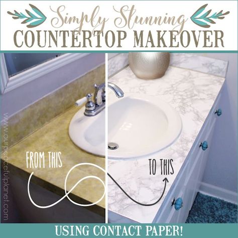 Sturdy Contact Paper Counter Top! Contact Paper Counter, Countertop Contact Paper, Contact Paper Countertop, Paper Bathroom, Remodeling Hacks, Countertop Makeover, Luxury Vinyl Tile Flooring, Kitchen Diy Makeover, Bathroom Counters