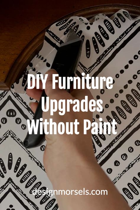 DIY Furniture Upgrades Without Paint Wallpaper On Furniture Ideas, Furniture Makeover With Wallpaper, Using Wallpaper On Furniture, Contact Paper Furniture Makeover, Wallpaper Dresser Makeover, Wallpapering Furniture, Wallpaper Furniture Ideas, Furniture Overlays Diy, Wallpaper On Furniture