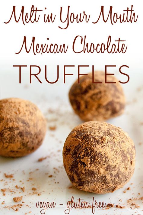 Melt-In-Your-Mouth Mexican Chocolate Truffles (vegan, gluten free) - These decadent dark chocolate truffles are sweet, rich, and creamy. They're an easy no-bake dessert recipe for the holidays. #chocolatetruffles #mexicanchocolate #veganchocolatetruffles Vegan Chocolate Truffles, Easy Candy Recipes, Homemade Truffles, Dessert Truffles, Dark Chocolate Truffles, Mexican Chocolate, Candy Truffles, Candy Recipes Homemade, Mexican Dessert