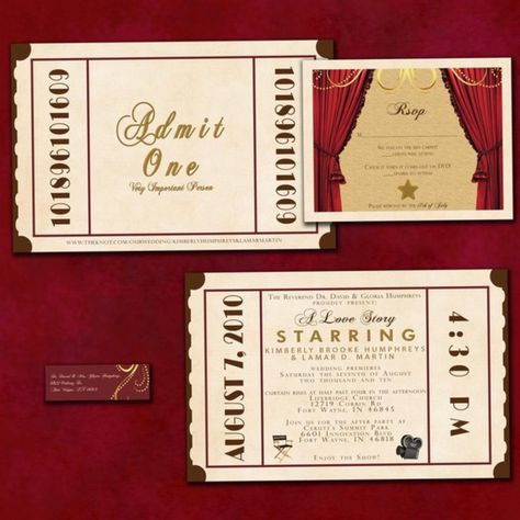 Admit one. A love story starring you!  Wedding invites set the stage for a magical movie themed event. Movie Theater Wedding, Movie Ticket Wedding Invitations, Old Hollywood Theme, Hollywood Glam Wedding, Ticket Wedding Invitations, Ticket Style, Old Hollywood Wedding, Glamour Party, Theatre Wedding