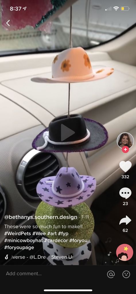 Mini Cowboy Hat Car Decor, Mini Cowboy, Mini Cowboy Hat, Cowgirl Stuff, Moo Cow, Girly Apartments, Mini Hats, Tennis Jewelry, Car Things