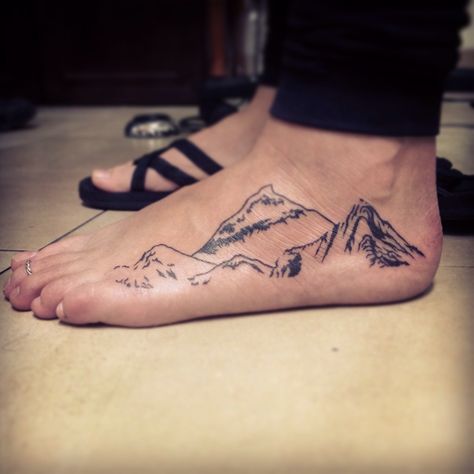 Really like this!....:Mountain Tattoo! Colorado Mountains: Sunshine(left) Uncompahgre(middle) Wetterhorn(right) Berg Tattoo, Tattoo Son, Mountain Tattoo Design, Sanskrit Tattoo, Foot Tattoos For Women, Mountain Tattoo, Custom Tattoo Design, Foot Tattoo, Foot Tattoos