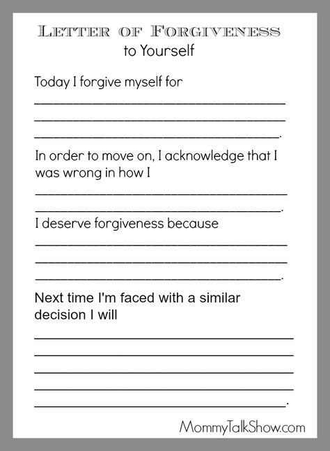 How To Write A Forgiveness Letter To Yourself, Letting Go Therapy Activities, Letter Of Forgiveness To Self, Therapy Letter Writing, Forgiveness Activities For Adults, Group Therapy Check In Questions, Self Forgiveness Worksheets, Psychology Printables, Recovery Group Activities