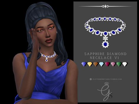 Sapphire Diamond Necklace | Glitterberry Sims on Patreon Sims Jewelry, Sims Royal, Cc Accessories, Cc Necklace, Sapphire Diamond Necklace, Royal Jewellery, Mod Earrings, 4 Characters, Sims Ideas