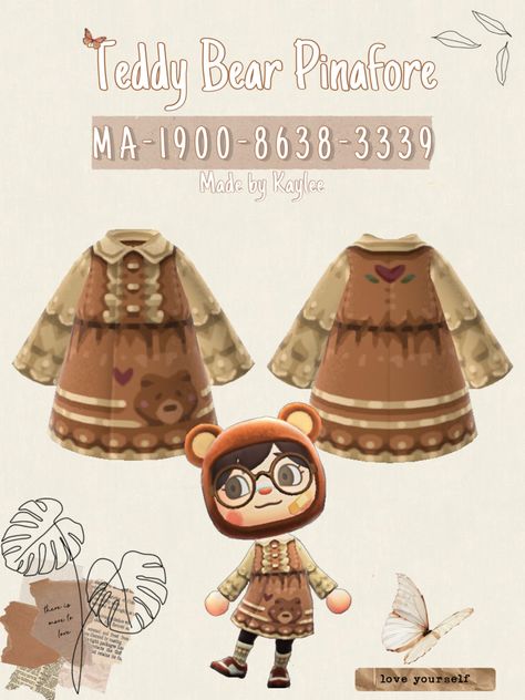 Acnh Bear Clothes, Acnh Bear Design Codes, Cute Brown Aesthetic, Acnh Autumn, Bear Island, Bear Dress, Acnh Clothes, Bear Rug, Teddy Bear Design