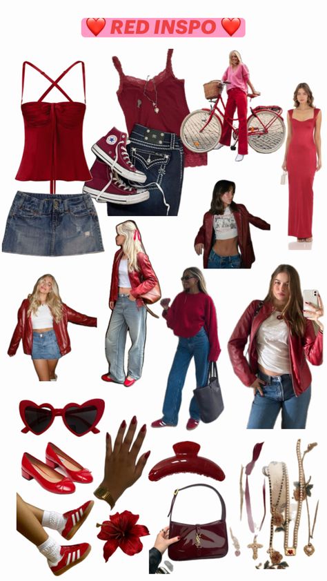 #❤️ #red #outfit #aesthetic #redvibes Cute Red Outfits Aesthetic, Red Theme Outfit, Girl In Red Concert Outfit, Red Outfits Aesthetic, Red Aesthetic Outfit, Red Outfit Aesthetic, Girly Aesthetic Outfit, Red Top Outfit, Red Preppy