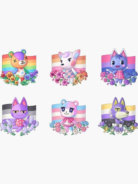 ACNH LGBTQ Animal Crossing Pride, Animal Crossing Villagers, Pride Stickers, Glossier Stickers, Transparent Stickers, Guinea Pigs, Drawing Tutorial, Animal Crossing, Cute Stickers