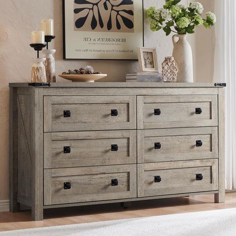 T4Tream Farmhouse 6 Drawers Dresser For Bedroom, Wood Rustic Wide Chest Of Drawers, Storage Dressers Dresser Legs, Dresser Entryway, Dresser Rustic, Lingerie Dresser, Clothing Organizer, Wide Chest Of Drawers, Hallway Light, Cabinet For Living Room, Accent Storage Cabinet