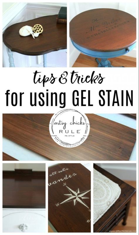 How To Use Gel Stain! Tips & Tricks For Using Gel Stain. All the basics and benefits of using gel stain for your next furniture makeover project!! artsychicksrule.com #gelstain #javagel #gelstaintutorial #gelstainmakeovers #furnituremakeovers Gel Stain Furniture, Gel Stains, Java Gel Stains, Staining Furniture, Next Furniture, Bedroom Furniture Makeover, Trendy Furniture, Furniture Rehab, Table Makeover