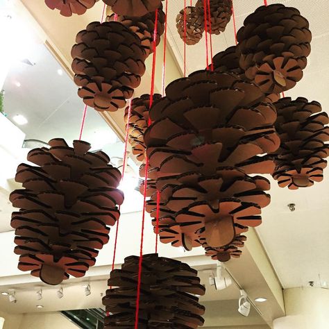 cardboard pinecones at Macy's | @jenlazarevic Giant Cardboard Pinecones, Cardboard Pinecone, Cardboard Decorations, Scary Halloween Wreath, Christmas Tree Paper Craft, Kids Craft Box, Flower Cones, Dried Flowers Diy, Pine Cone Art