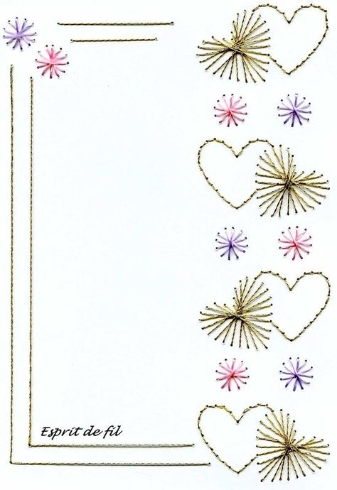 carte mariage Cards Embroidery, Embroidery Cards Pattern, Embroidered Paper, Stitching On Paper, Hand Embroidery Patterns Free, Sewing Cards, Embroidery Cards, Stitching Cards, String Art Patterns