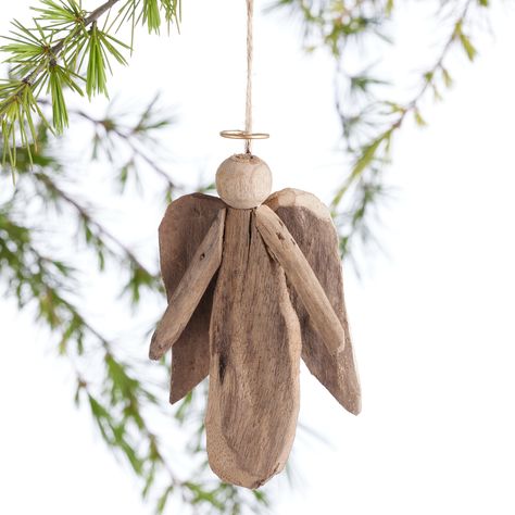 Driftwood Angel Ornament - World Market Driftwood And Shell Mobile, Driftwood Christmas Ornaments, Driftwood Crafts Christmas, Driftwood Crafts Diy, Art With Feathers, Driftwood Angels, Seashell Angels, Driftwood Christmas Decorations, Driftwood Whale