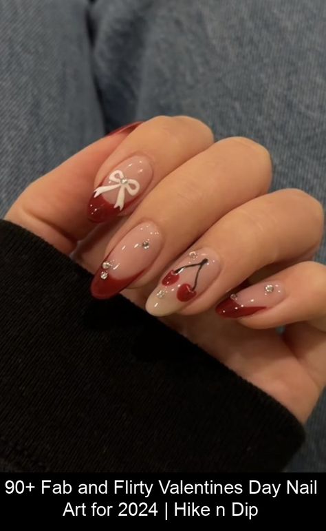 Looking for cute and romantic Valentines day Nail Inspo? Check out 90+ inspiring romantic red and white nails which are so adorable that it'll get your heart #valentinesdaynail Nail Design Gold, Men Nails, Coquette Nail, Bow Nail Designs, Birthday Nail Designs, 2022 Nails, Unghie Sfumate, Kutek Disney, Lilac Nails