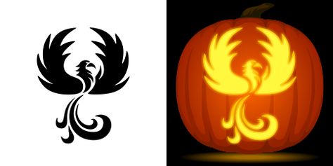 Phoenix pumpkin carving stencil. Free PDF pattern to download and print at http://pumpkinstencils.org/download/phoenix-pumpkin-stencil/ Phoenix Pumpkin Carving, Frozen Pumpkin Carving, Jack Skellington Pumpkin Stencil, Halloween Pumkin Ideas, Easy Pumpkin Carving Patterns, Free Pumpkin Stencils, Disney Pumpkin Stencils, Cat Pumpkin Stencil, Halloween Pumpkin Templates