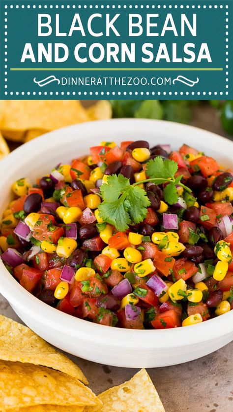 This black bean and corn salsa is a blend of fresh tomatoes, cilantro, jalapeno, corn kernels and beans, all mixed together to make a zesty and flavorful dip. Black Bean Corn Salsa Recipe, Bean Corn Salsa, Corn And Bean Salad, Black Bean Salsa Recipe, Bean Salsa Recipe, Black Bean And Corn Salsa, Black Bean Corn Salsa, Corn Salsa Recipe, Black Bean And Corn