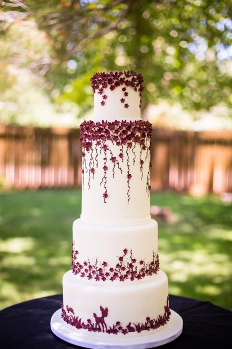 Burgundy Wedding by Kendra's Country Bakery - http://cakesdecor.com/cakes/250237-burgundy-wedding Wedding Cake Forest, Red Wedding Cake, Cakes Elegant, Burgundy Wedding Cake, Wedding Cakes Elegant, Wedding Cake Ideas, Australian Wedding, Unique Wedding Cakes