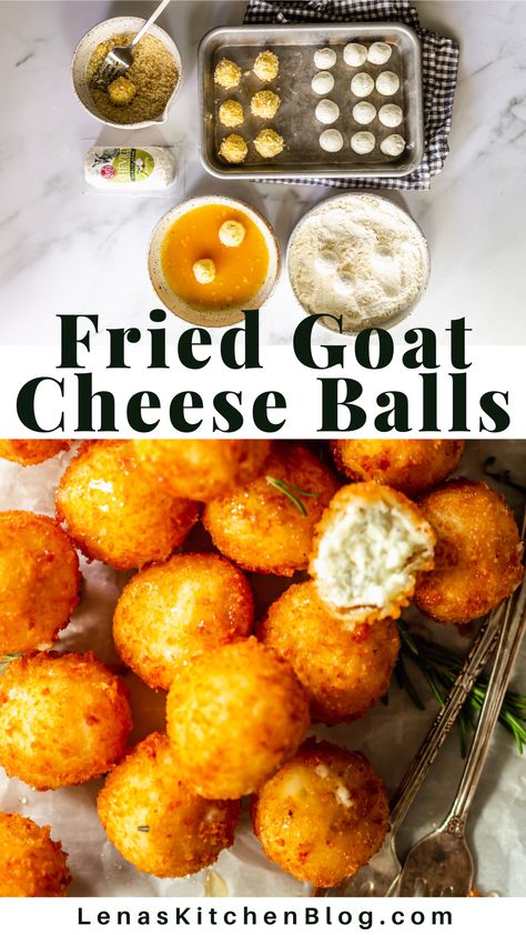 Fried Goat Cheese Balls are a perfect appetizer for cocktail parties, holidays, and special events. The outside is crunchy and the inside is creamy and tangy. They’re sure to be a hit! Goat Cheese Balls, Goat Cheese Croquettes, Deep Fried Goat Cheese Balls, Fried Goat Cheese Balls, Fried Goat Cheese Balls Air Fryer, Keto Fried Goat Cheese, Fried Goat Cheese Air Fryer, Fried Peppers, Soup Starter