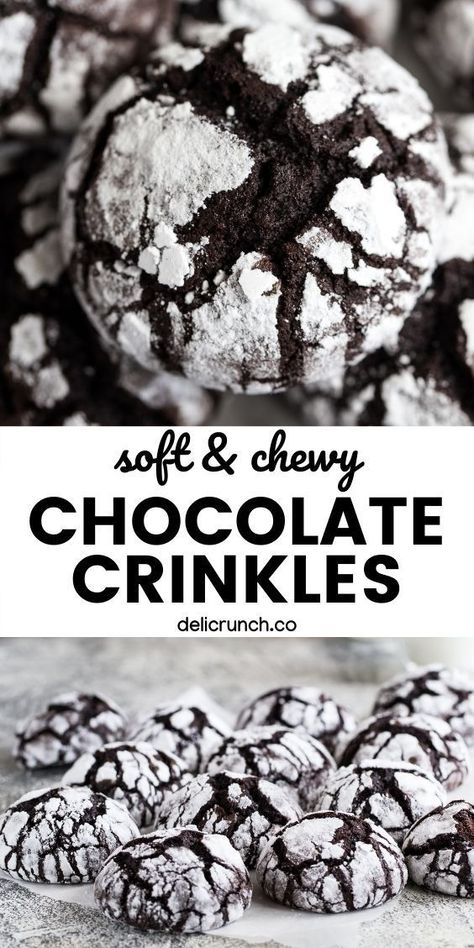 Chocolate Crinkles Recipe, Crinkles Recipe, Chocolate Crinkle Cookies Recipe, Crinkle Cookies Recipe, Chocolate Crinkle, Cookies Healthy, Chocolate Crinkle Cookies, Dessert Aux Fruits, Chocolate Crinkles